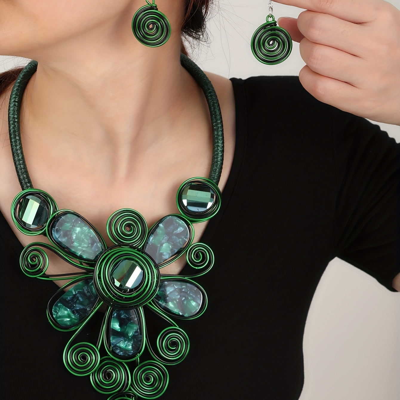 Set of 3 Bohemian Jewelry Pieces Earrings Necklace Tribal Accessories for African Bride or Party