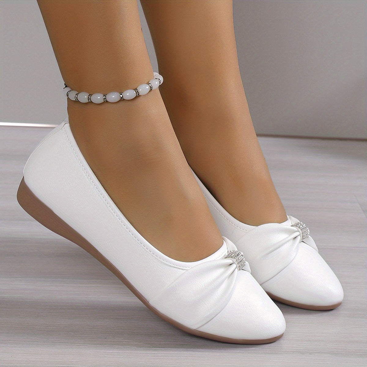 Women's Flat Shoes with Bowknot Rhinestones Pointed Toe Slip-On Soft Sole