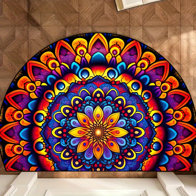 Colorful Double Shadow Mandala Half Round Rug Non-Slip Indoor Outdoor Entryway Carpet