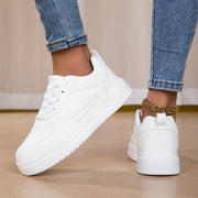 Women's White Low-Top Casual Sneakers Synthetic Fabric Cushioned Sole
