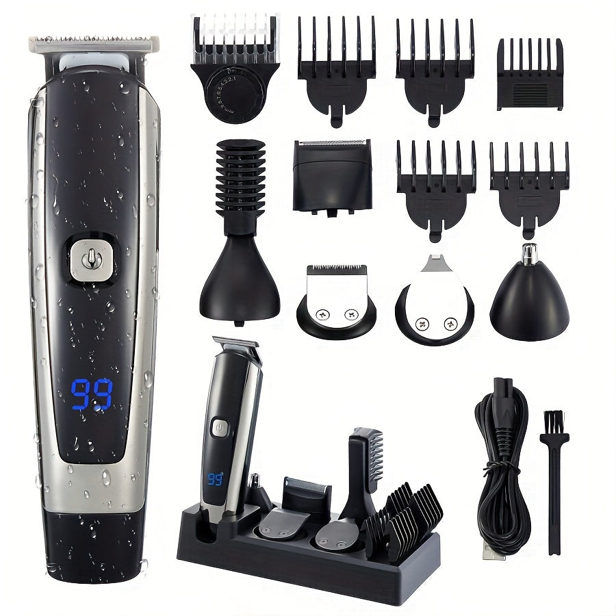 6-in-1 Hair and Beard Trimmer Set with LCD Display USB Rechargeable Body Grooming Kit
