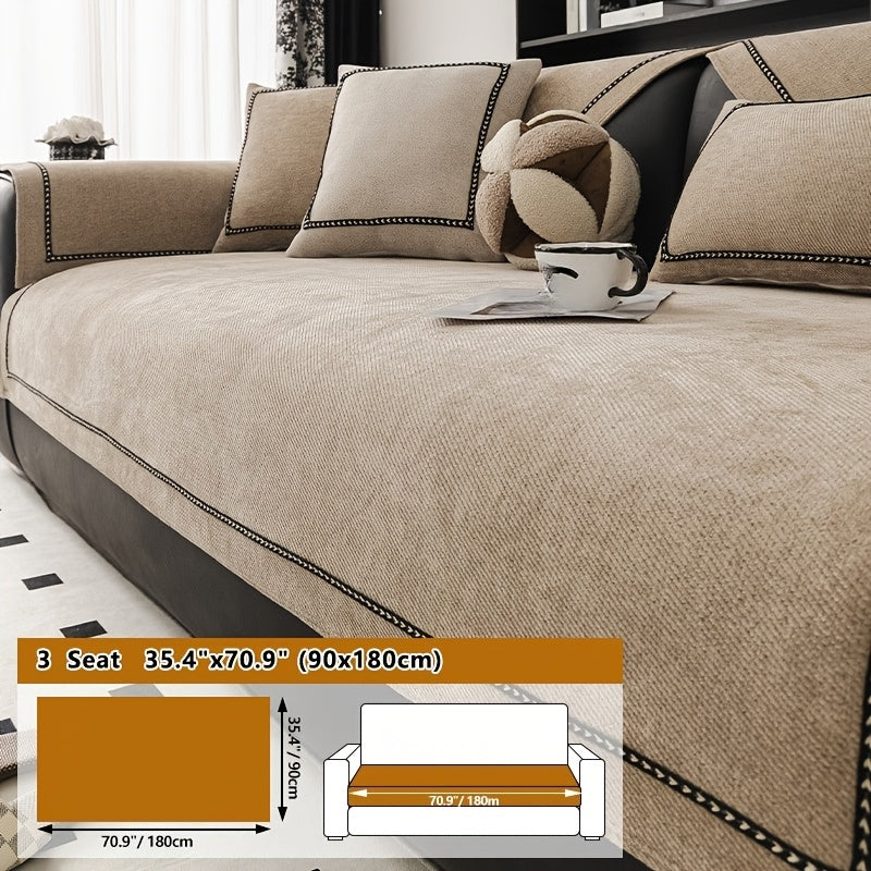 Chenille Sofa Cover with Lace Trim Non-Slip All-Season Furniture Protector Machine Washable