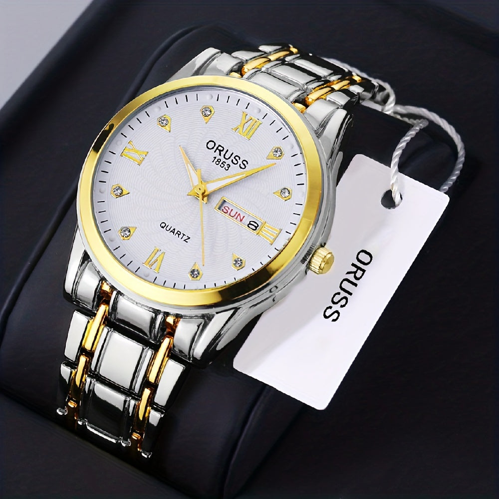 Men's Waterproof Luminous Quartz Watch with Round Dial and Date Function