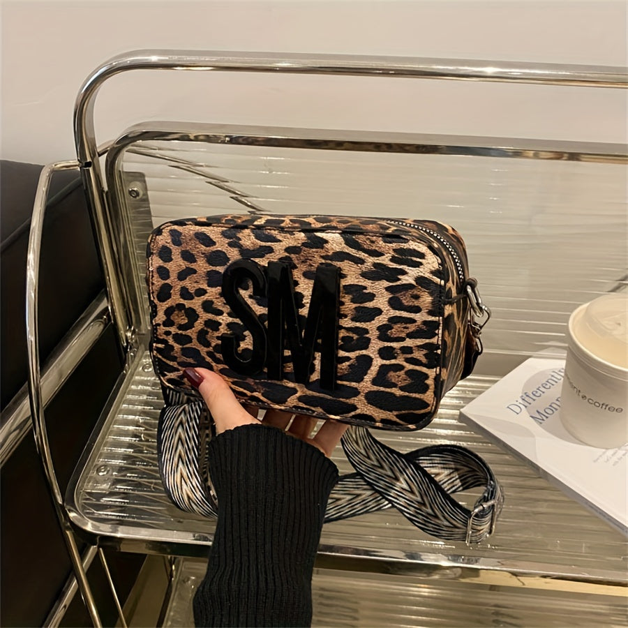 Leopard Print PU Crossbody Bag with Detachable Strap Dark Brown Small Shoulder Bag
