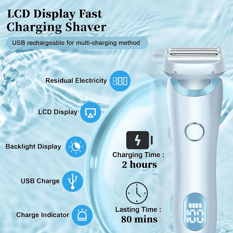Electric shaver for women IPX7 portable bikini hair removal device for body parts sleek stainless steel blade