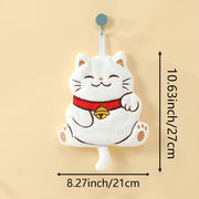 Qiziqarli Baxtli Mushuk barmoq to'pi, plush koral kadifasidan tayyorlangan, oshxona yoki hammomda kundalik foydalanish uchun ideal, osish dizayni bilan.