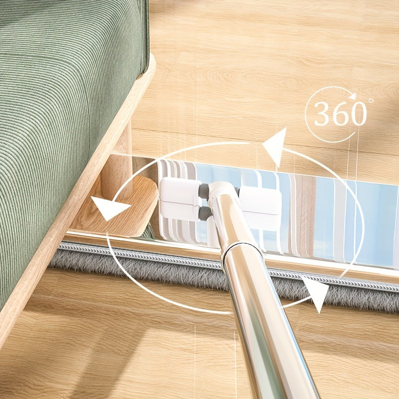 Juego de fregona y cubo de acero inoxidable con escurrido automático y almohadillas de microfibra