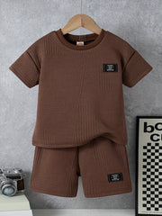 Conjunto casual de 2 piezas para niños, camiseta y pantalones cortos, verano, color sólido, poliéster