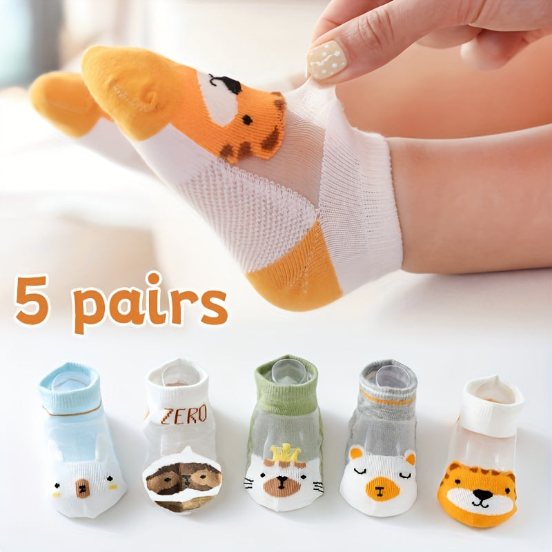 Kids Boys Ankle Socks 5 Pairs Animal Pattern Breathable Cotton Socks for Outdoor Activities