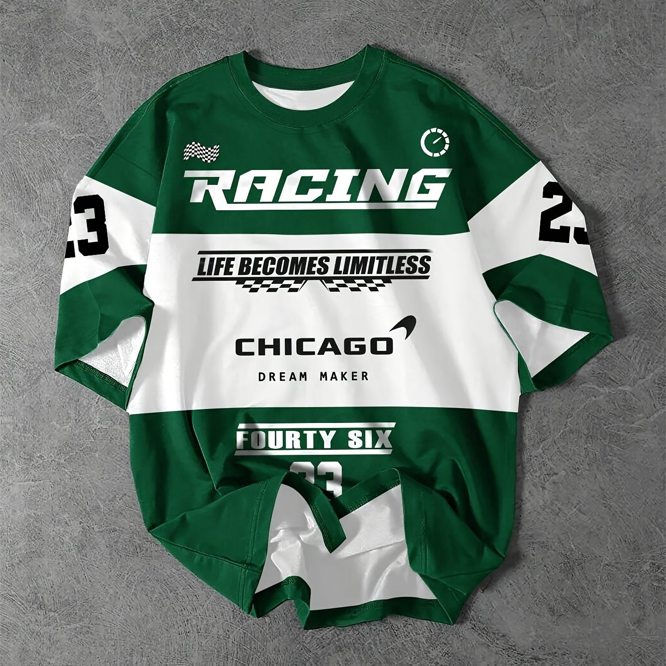 Camiseta gráfica casual para hombre Chicago Racing de manga corta en poliéster, verano en rojo y blanco