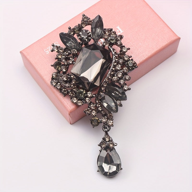 Ladies Waterfall Crystal Brooch with Teardrop Pendant Vintage Style