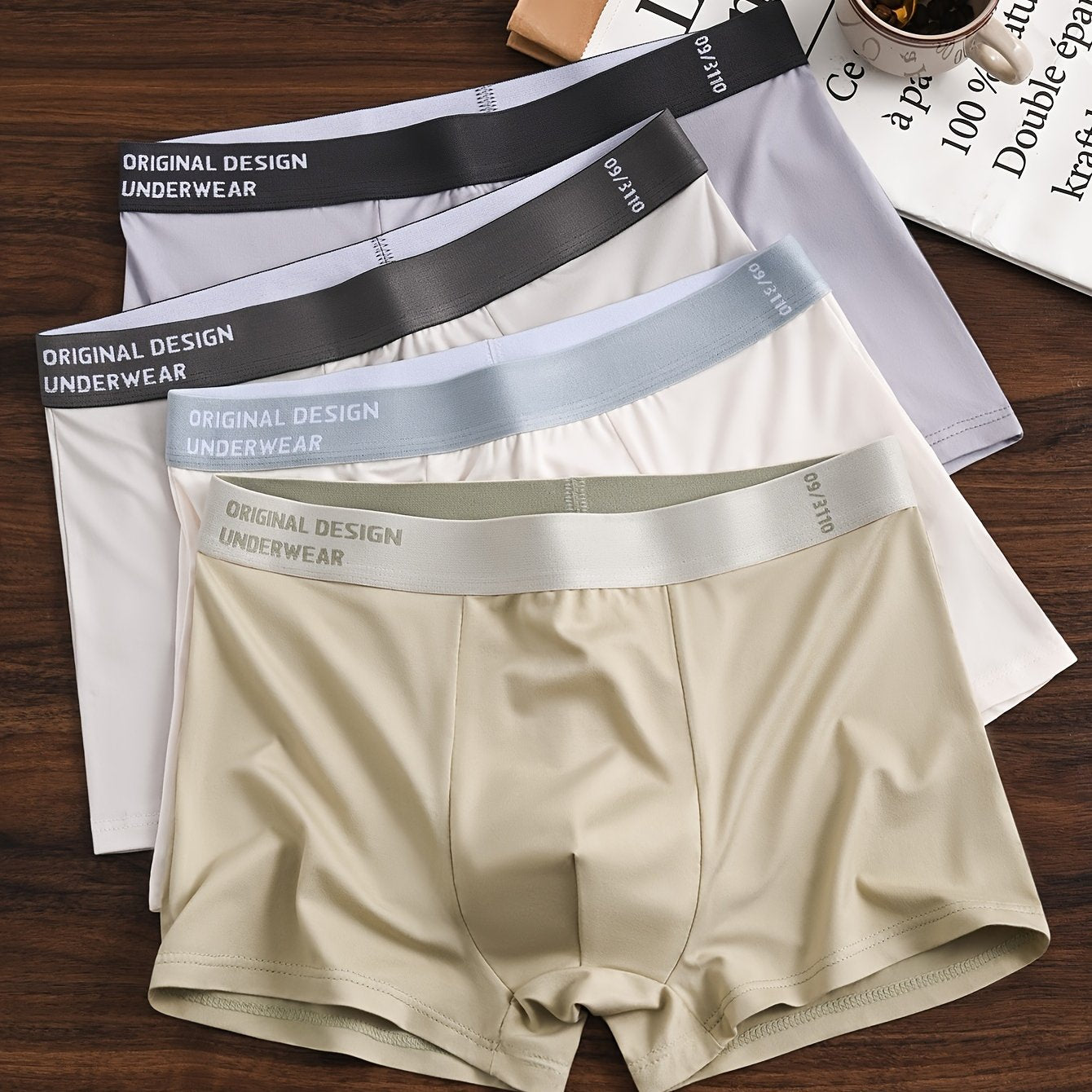 4 dona Erkaklar uchun Boxer Briefs to'plami, mustahkam rangdagi polyester aralash matodan tayyorlangan, yuqori cho'zilish qobiliyatiga ega, to'qilgan mato, tasodifiy kiyim uchun ideal. 125 g/m² mato og'irligidagi Shortie uslubi, terga chidamli.