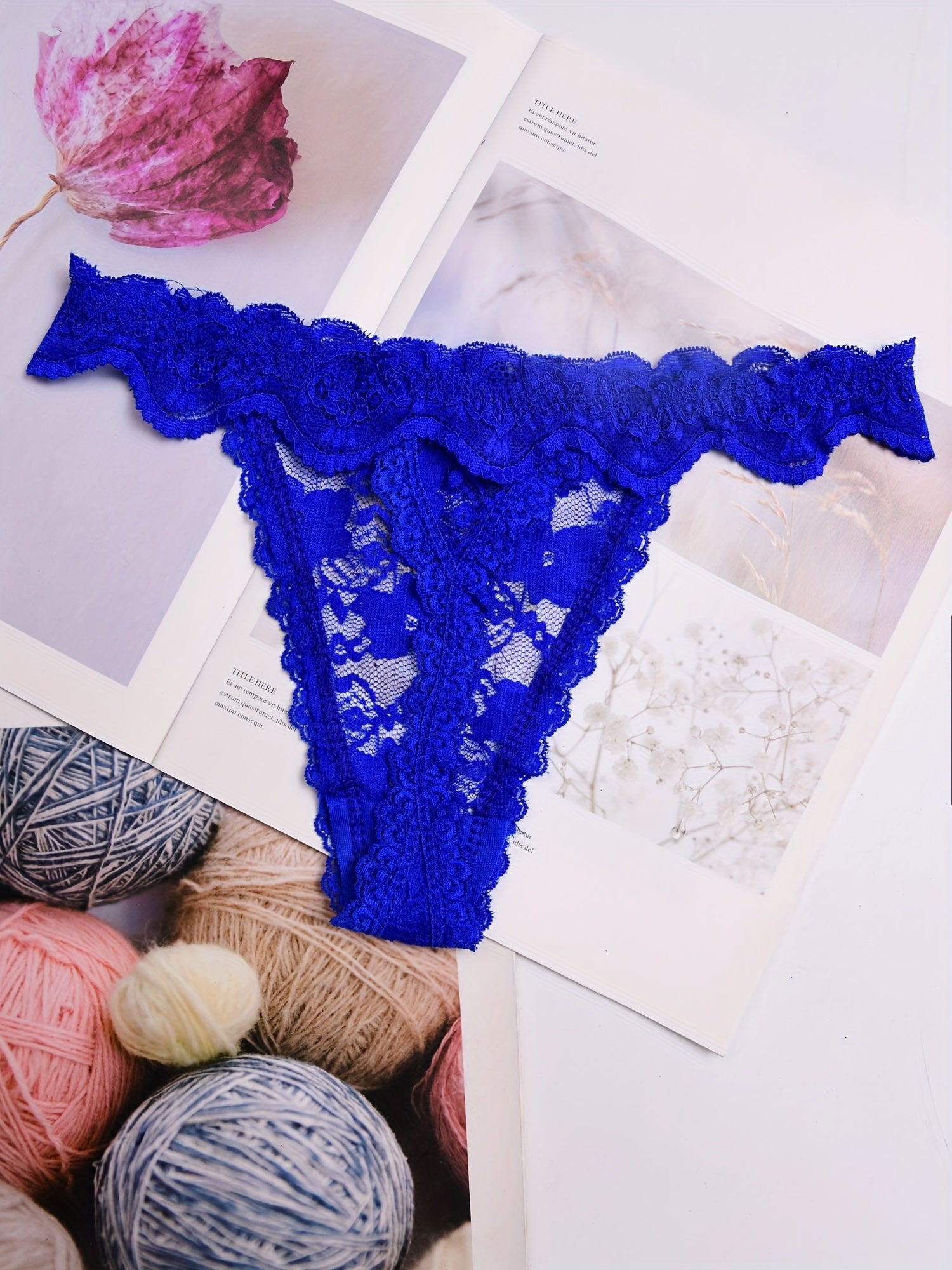 Women's Floral Lace Thongs 6-Pack Semi-Sheer Scallop Trim Comfortable Lingerie