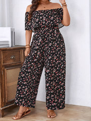 Plus Size Women’s Bohemian Floral One-Shoulder Pleated Jumpsuit