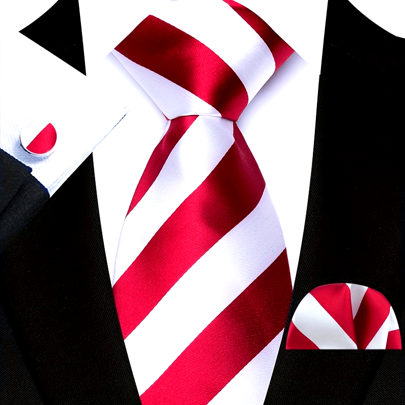 Men's Business Casual Tie Pocket Square Cufflinks Woven Multicolor Stripes Set for Grooms and Groomsmen