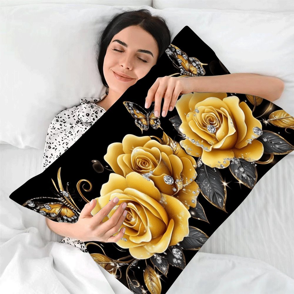 "Floral Print Flannel Pillow Cover in Casual Style, Zippered, Machine Washable, Suitable for All Seasons, Ideal for Multi-Position Sleepers. Includes Decorative Cushion Case for Sofa, Bedroom, or Car. Measures 50.8x30.48 cm (Pillow Insert Not Included)."
