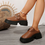 Women's Mules Solid Color Slip-On Loafers Water-Resistant Platform Heels