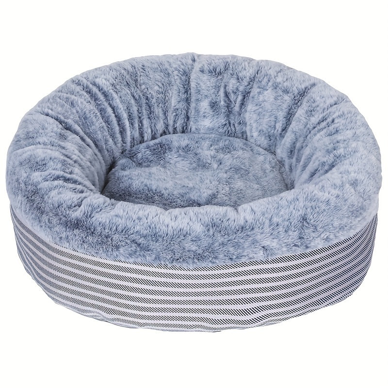 Round Plush Cat Bed with Semi-Enclosed Design for Small Cats