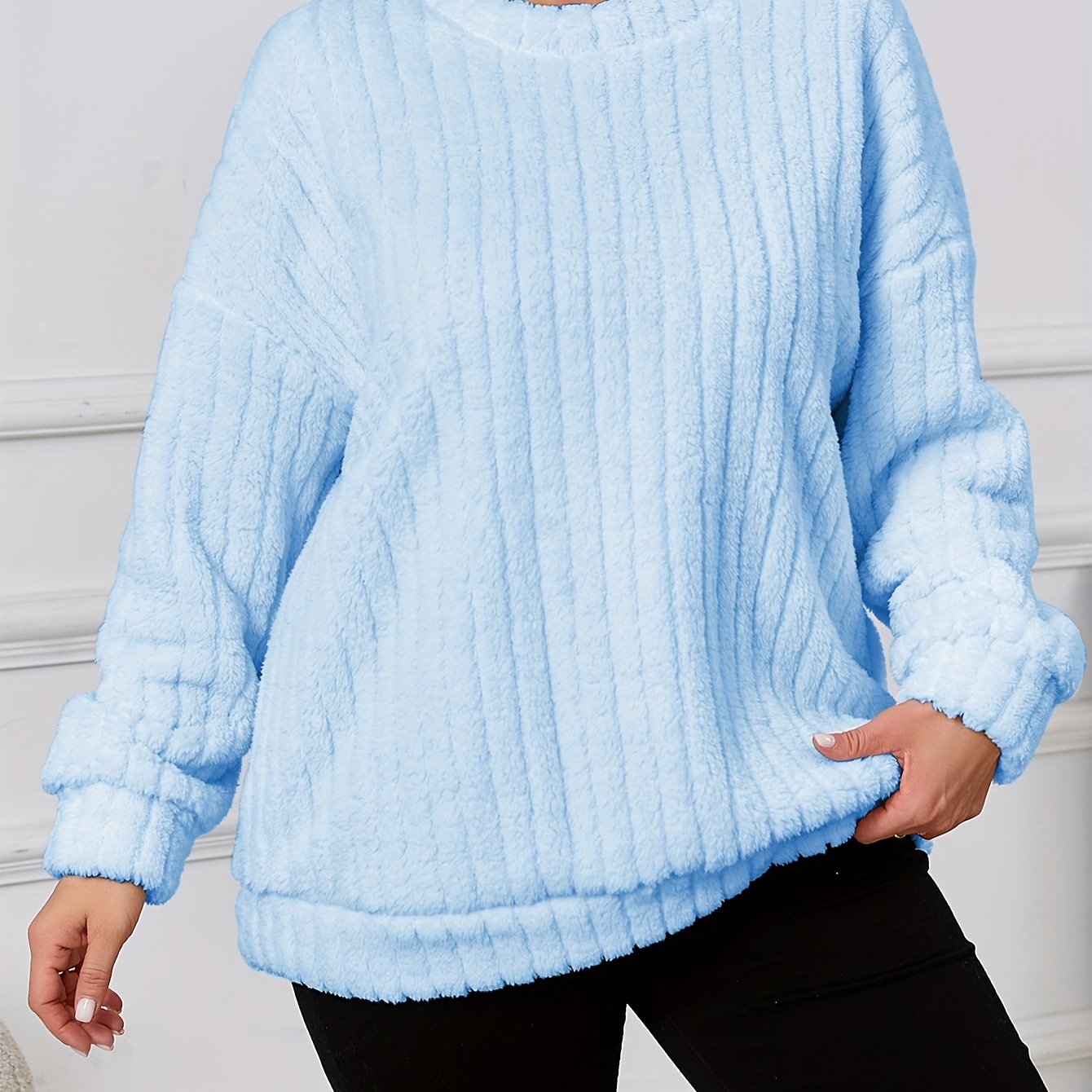 Ayollar uchun katta o'lchamli fleece pullover svitshot polyester kruv neck bir xillik rang issiq kundalik