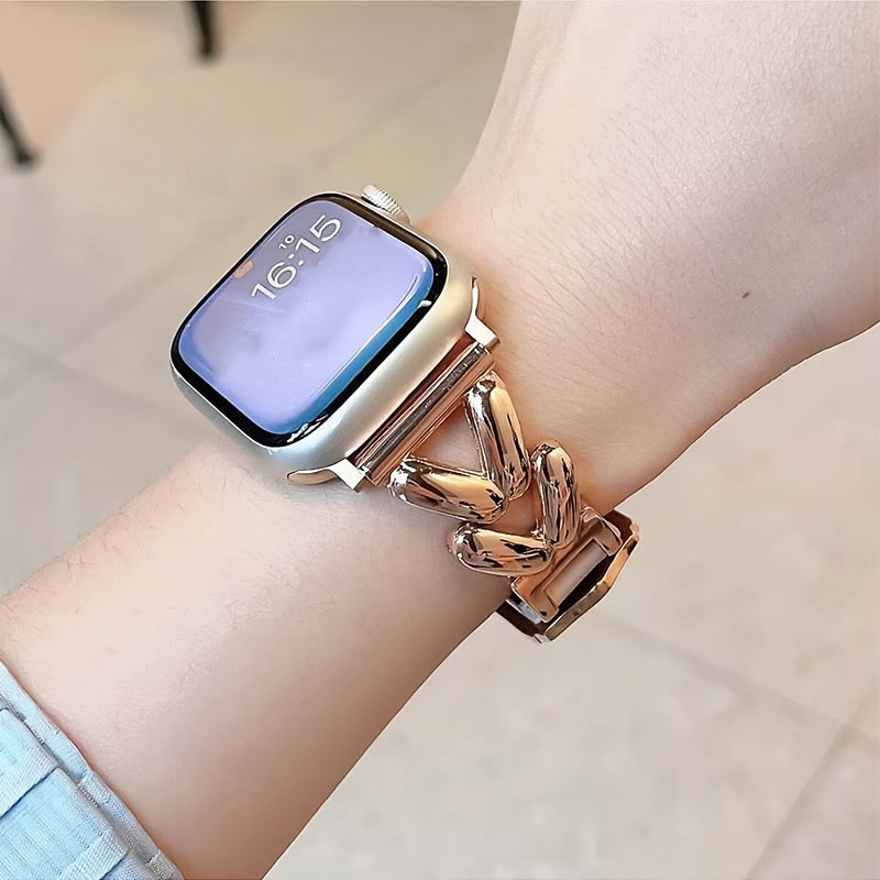 Metal Watch Strap for Apple Watch Series 7/6/5/4 with Rose Gold Finish Stainless Steel Buckle