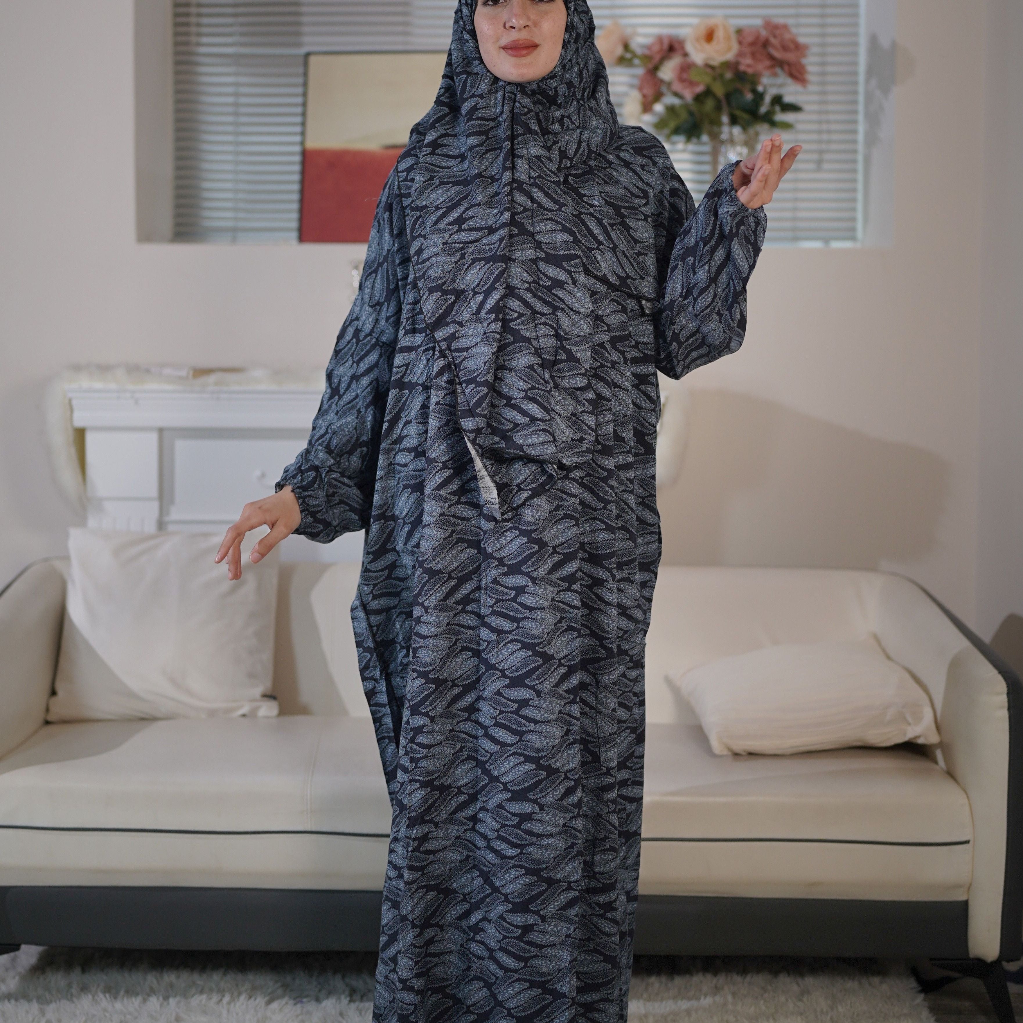 Plus Size Casual Long Sleeve Maxi Dress with Hijab for Women