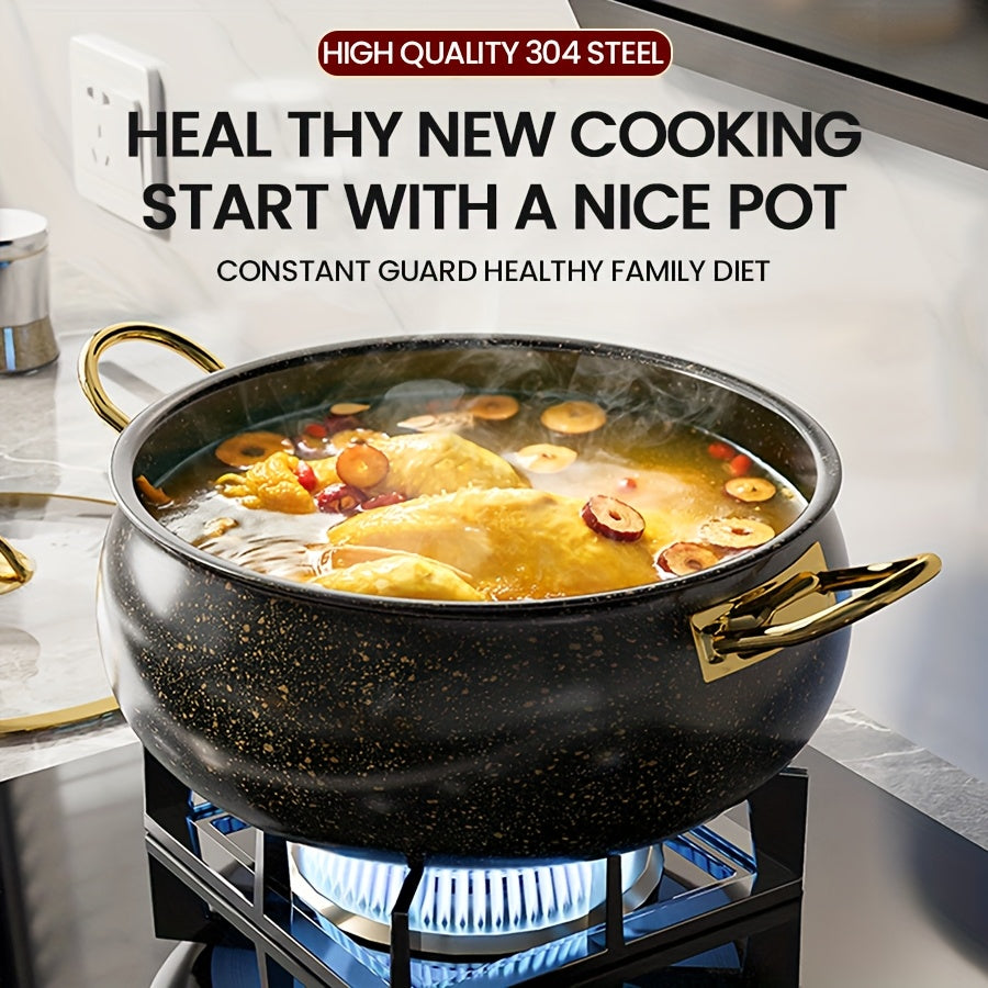 12-Piece Stainless Steel Cookware Set Non-Stick Pots with Golden Handles and Silicone Kitchenware