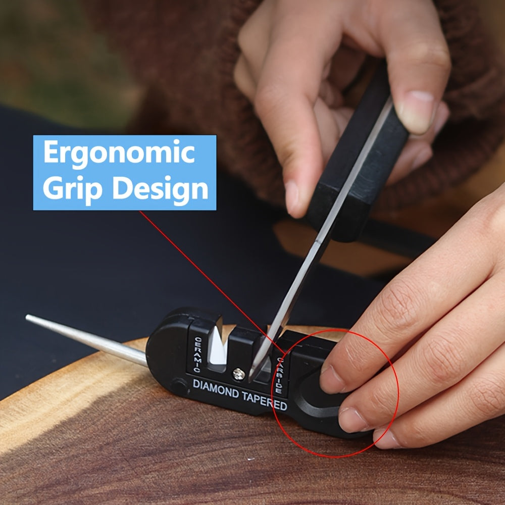 Compact multi-functional diamond-coated ceramic knife sharpener durable portable design versatile no battery