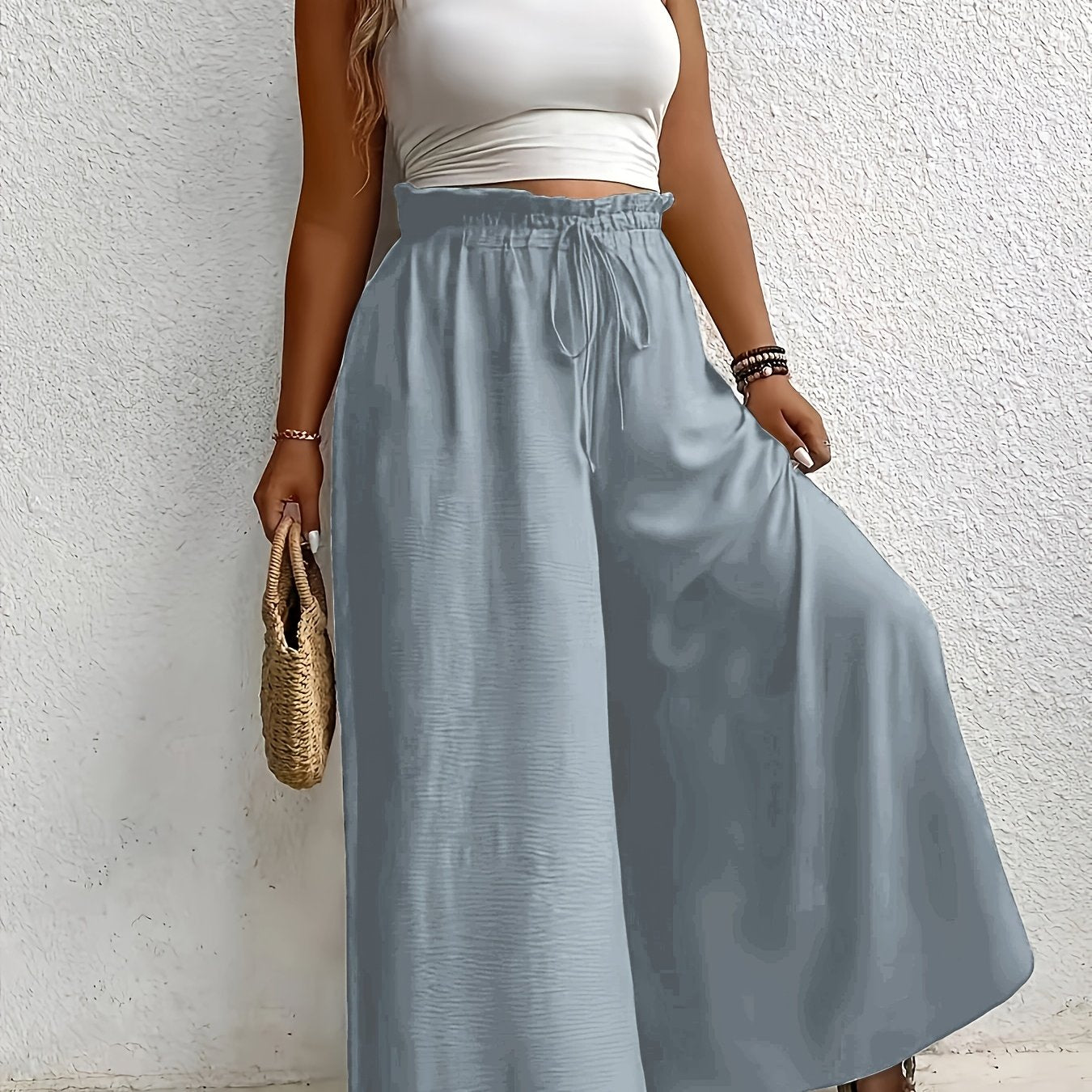 Women’s Wide-Leg Skirt Pants Beige High-Waisted Casual Spring Summer Fall