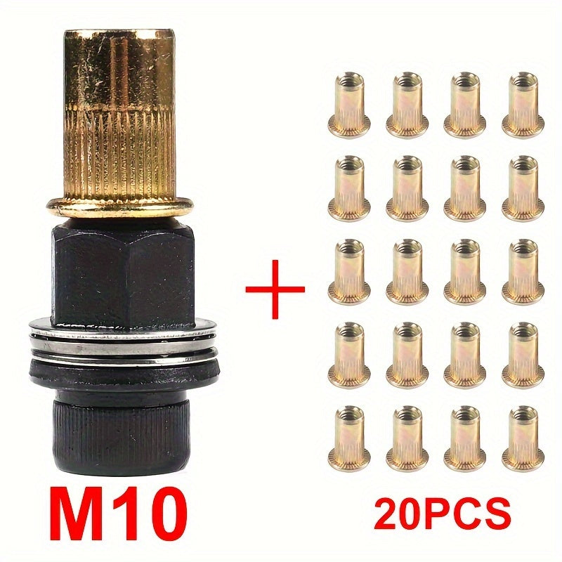 Manual Rivet Nut Puller Tool Set with Wrench and 20 Nuts