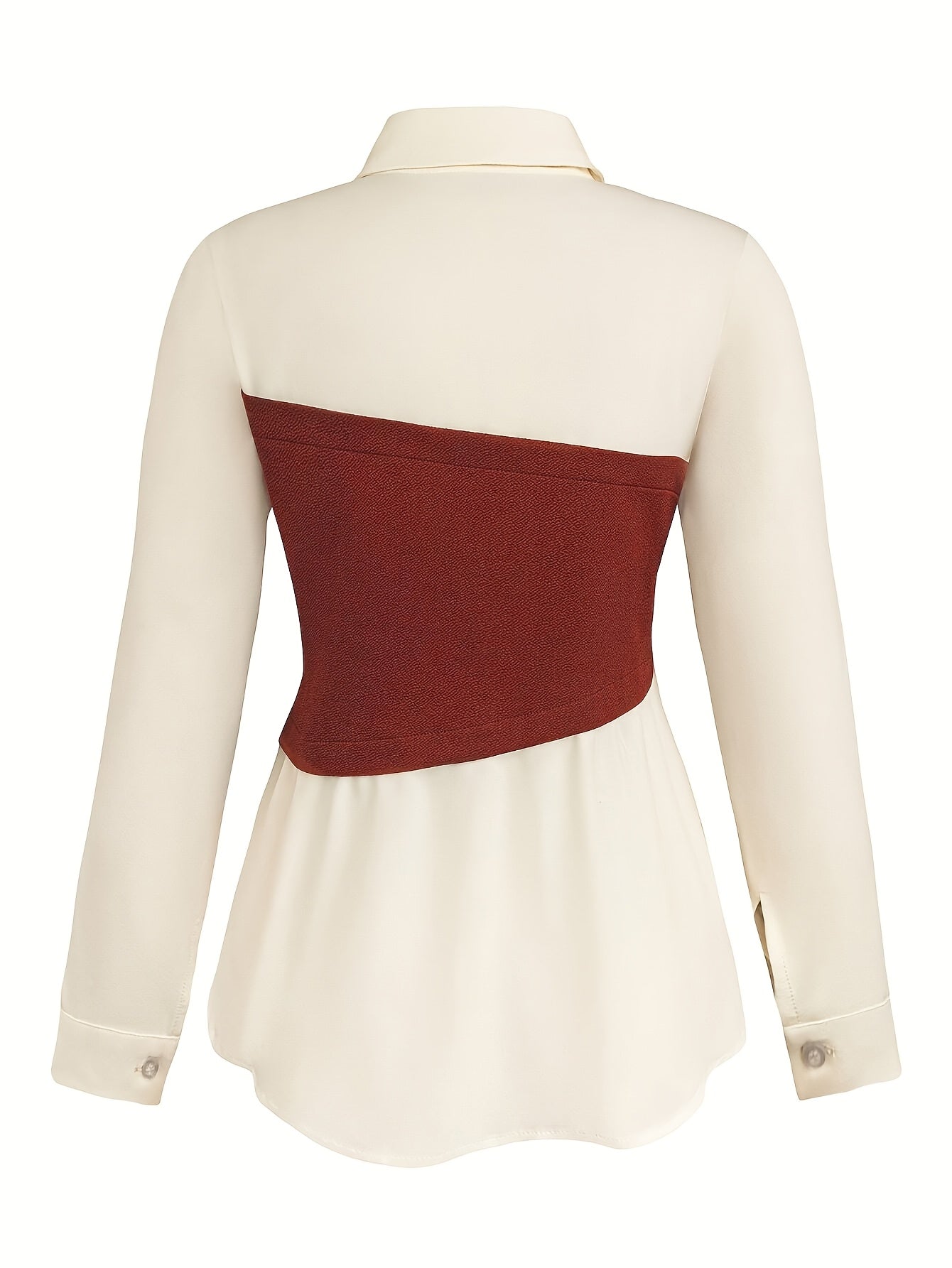 Women's Two-Piece Set in Burgundy and White Polyester Spring Fall Elegant