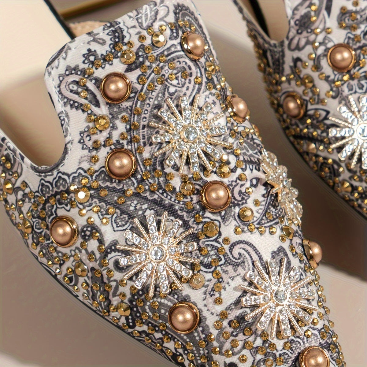 Women's Slide Sandals Pointed Toe Star Pattern Flat Slip-On Summer Fabric