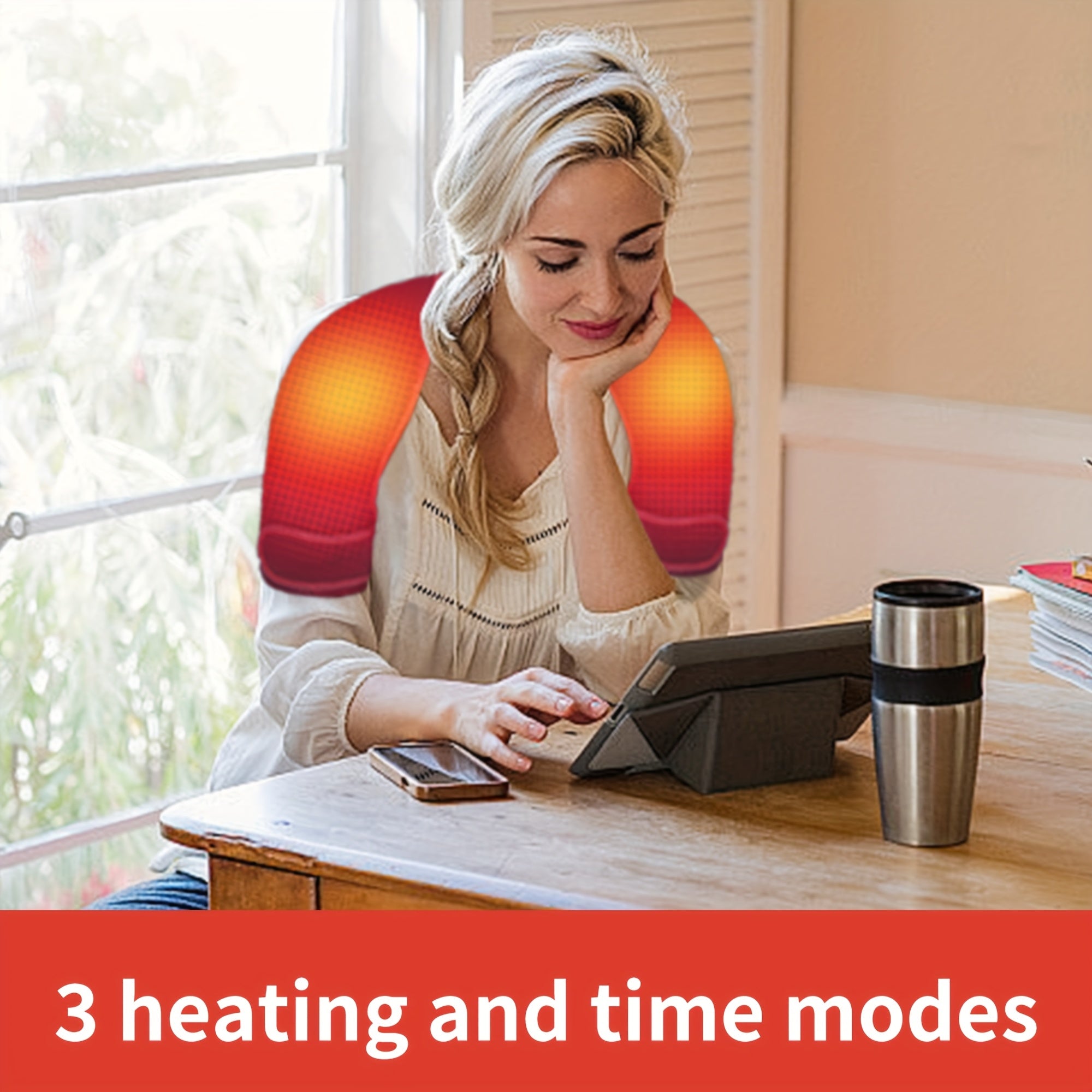 Uniseks polyester isitish padlari, ikki tomonlama yelka issiqlik sozlamalari bilan, qora va yashil