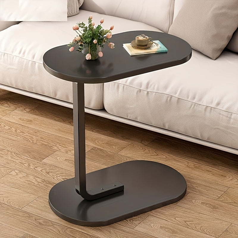 Modern Black Metal C-Shaped Sofa Side Table Portable Durable No Assembly