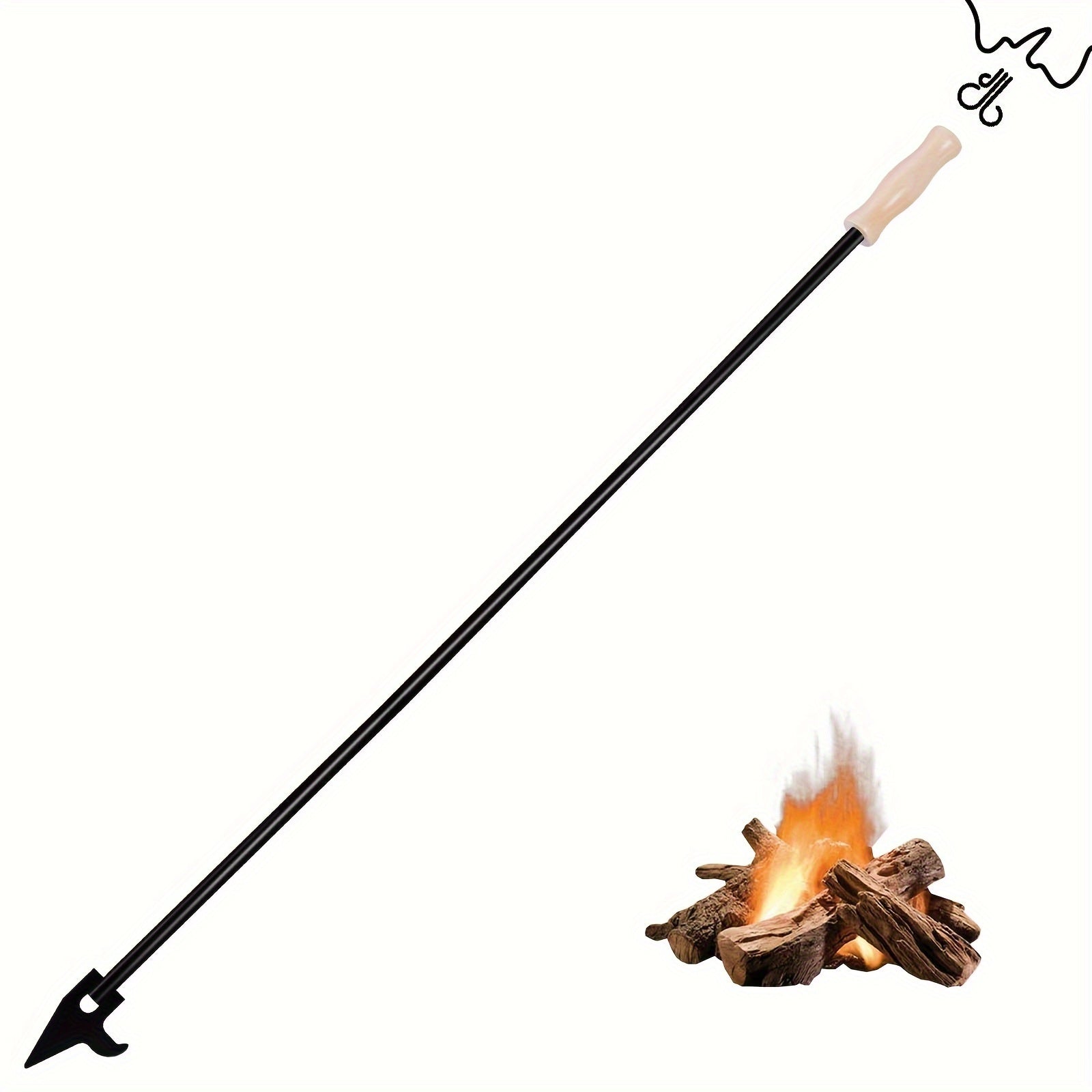 39-Inch Fire Poker with Wooden Handle for Fire Pits and Campfires