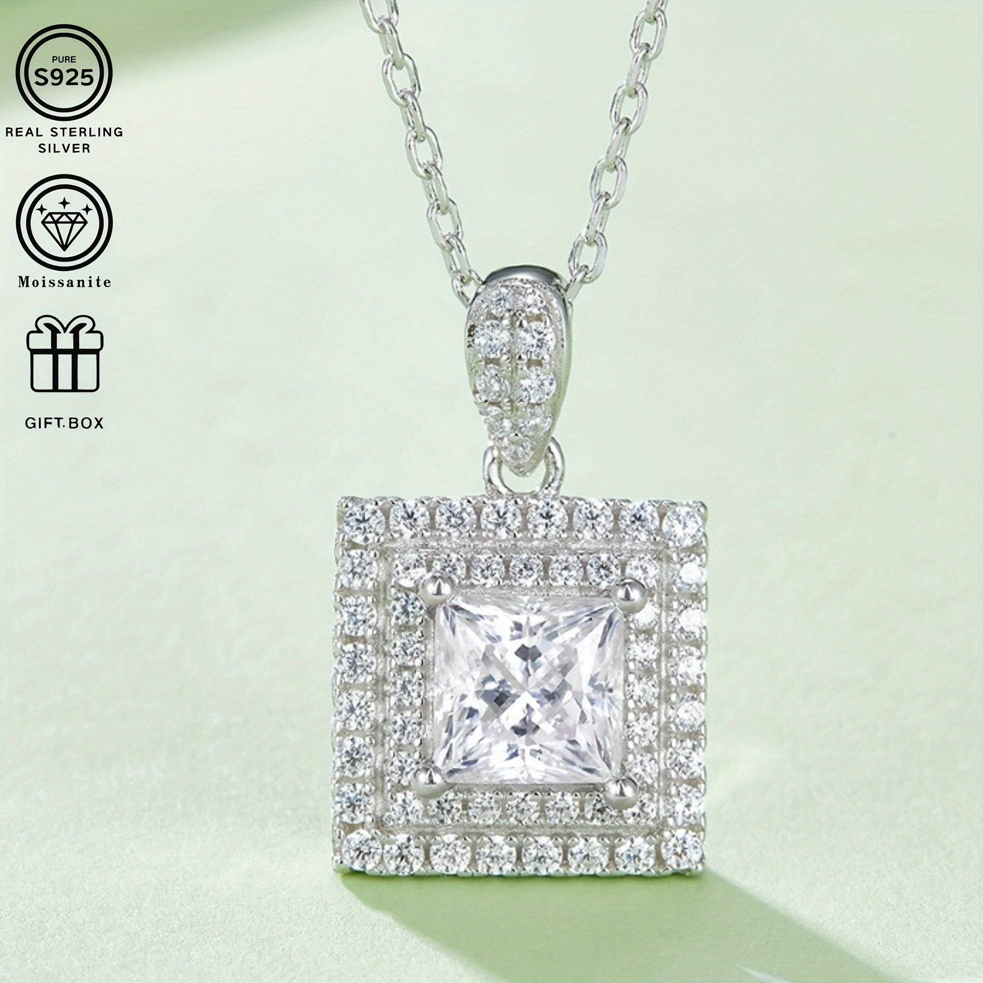 Женский серебряный ювелирный набор с ожерельем и серьгами из Moissanite 1ct и 1ct