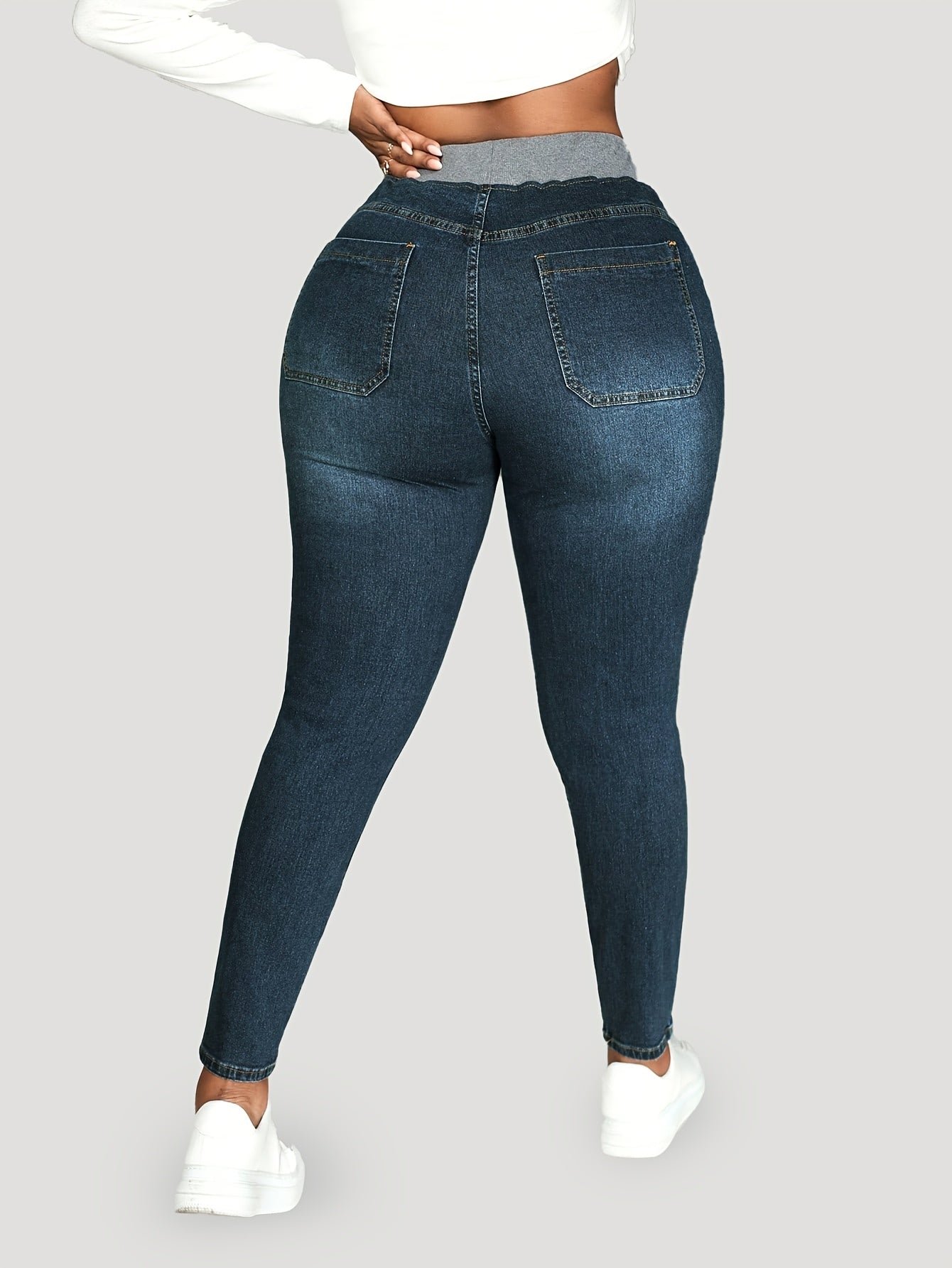 Women's Stretch Denim Jeans Slim Fit Light Blue with Elastic Waist