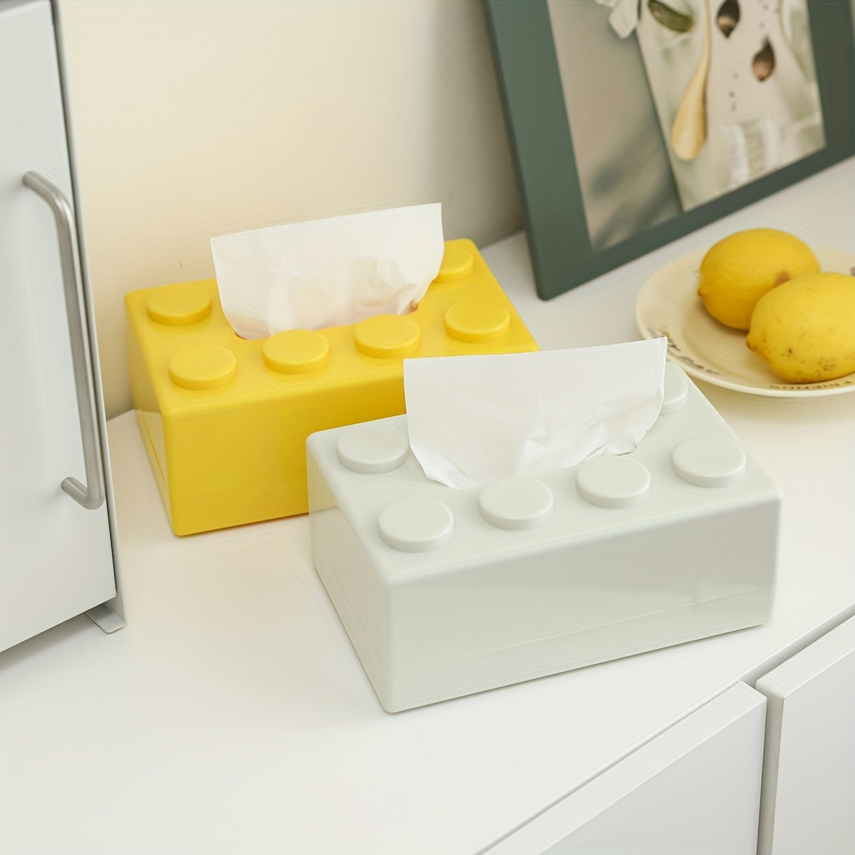 Пластиковый настенный диспенсер для салфеток с дизайном из строительных блоков для домашнего обеда