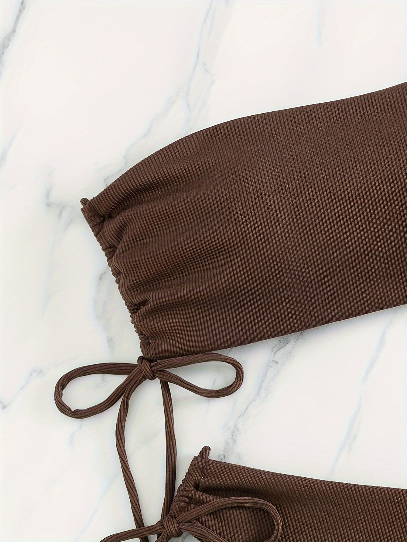 Ribbed Bikini Set with Drawstring Side Tie Top and Bottom for Women