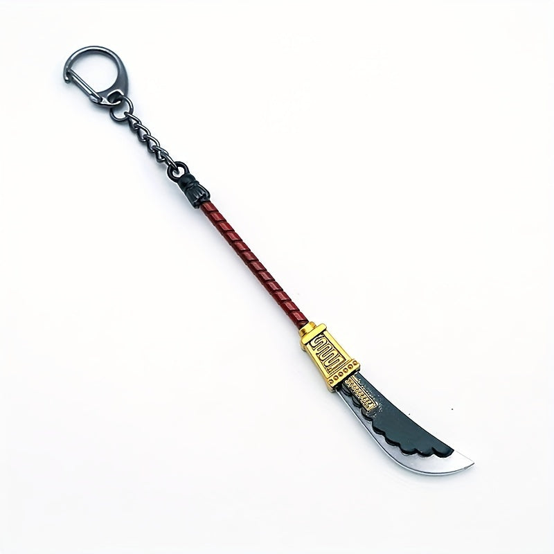 Anime-Inspired Red Gold Sword Keychain Zinc Alloy Weapon Replica with Braided Cord