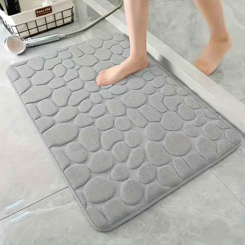 Polyester Pebble Stone Bath Mat Non-Slip Absorbent Rug for Bathroom and Entrance