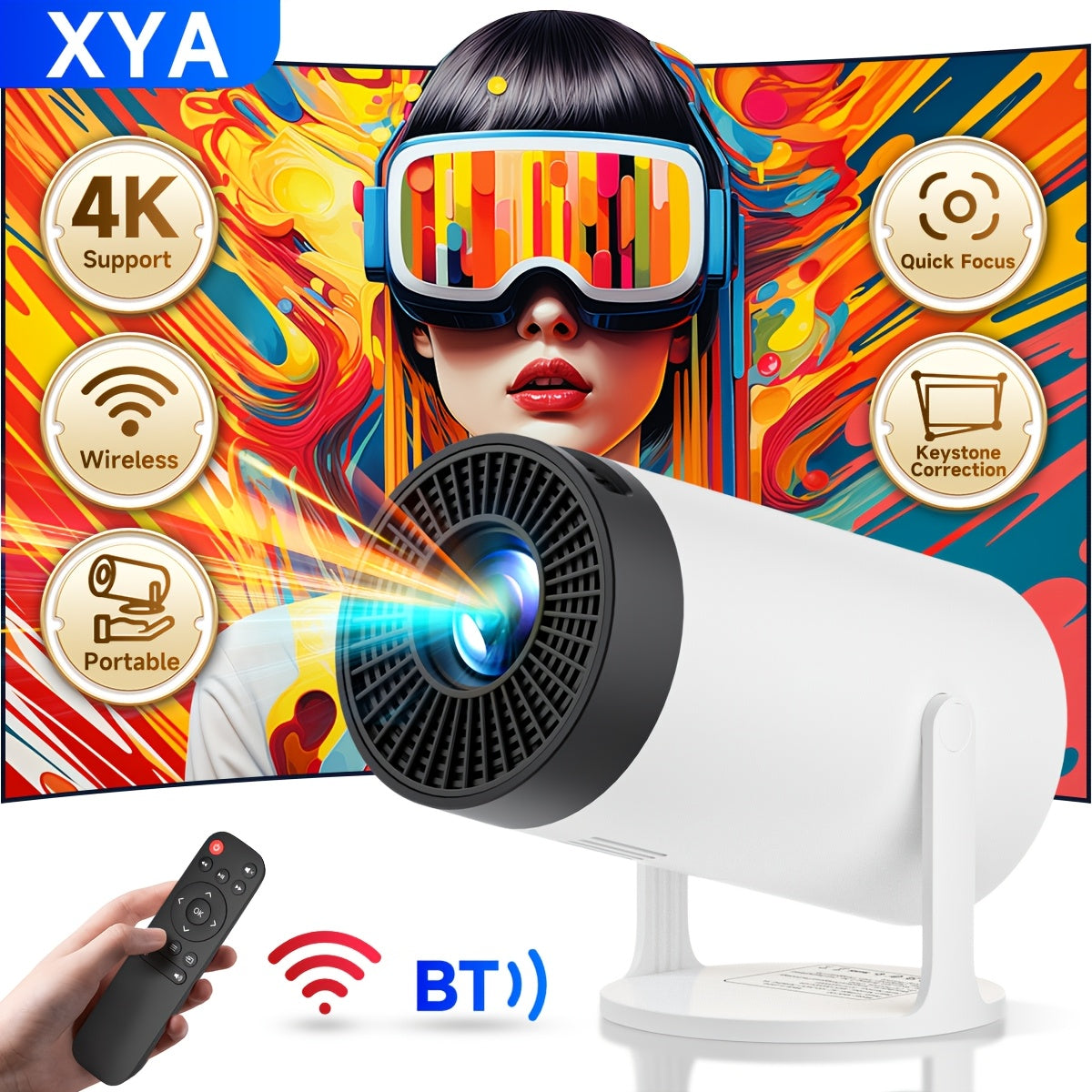 Wireless Portable Mini 4K Projector for Home Theater with Smartphone Connectivity