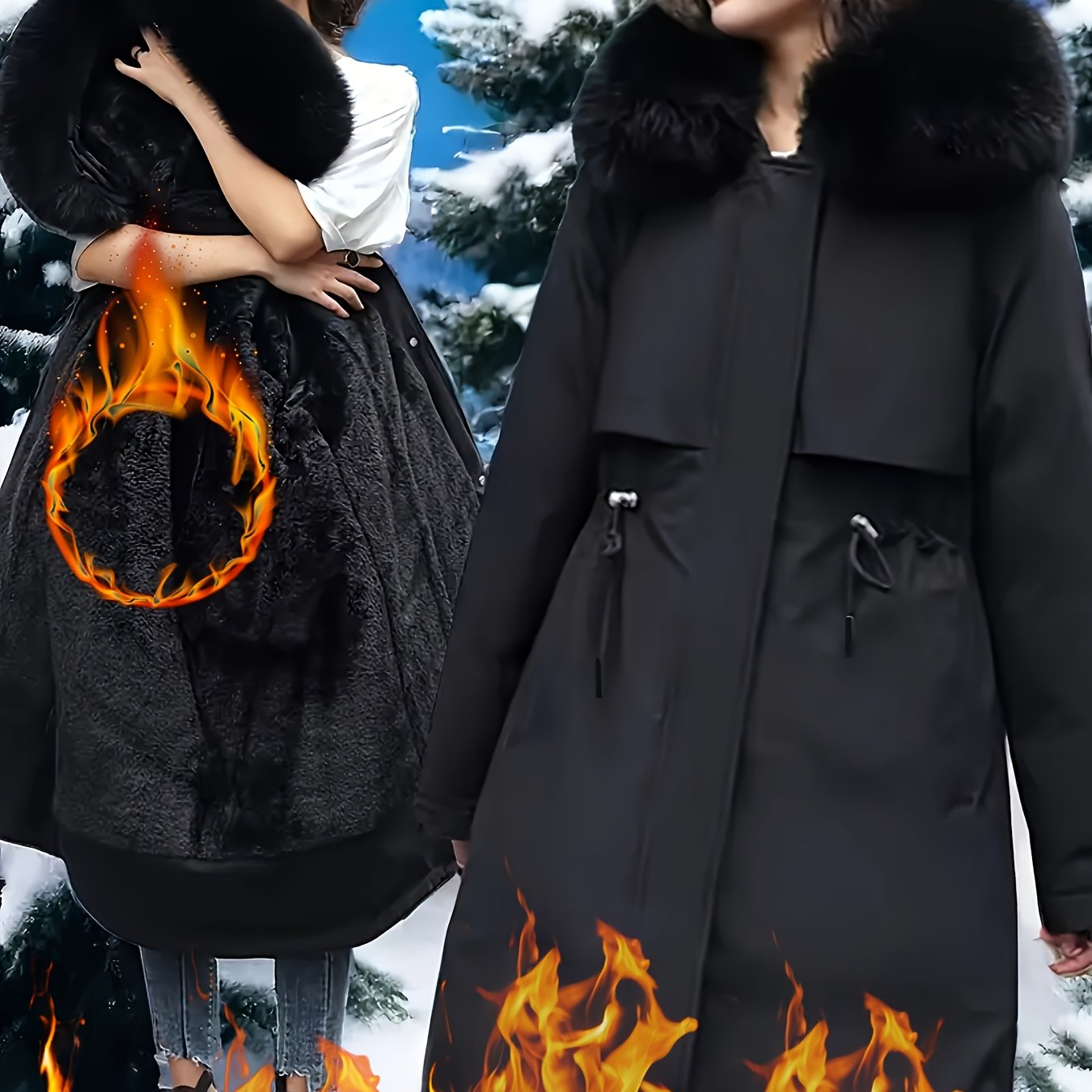 Parka beige adelgazante para mujer con capucha desmontable de pelo sintético, forro de felpa, a prueba de viento