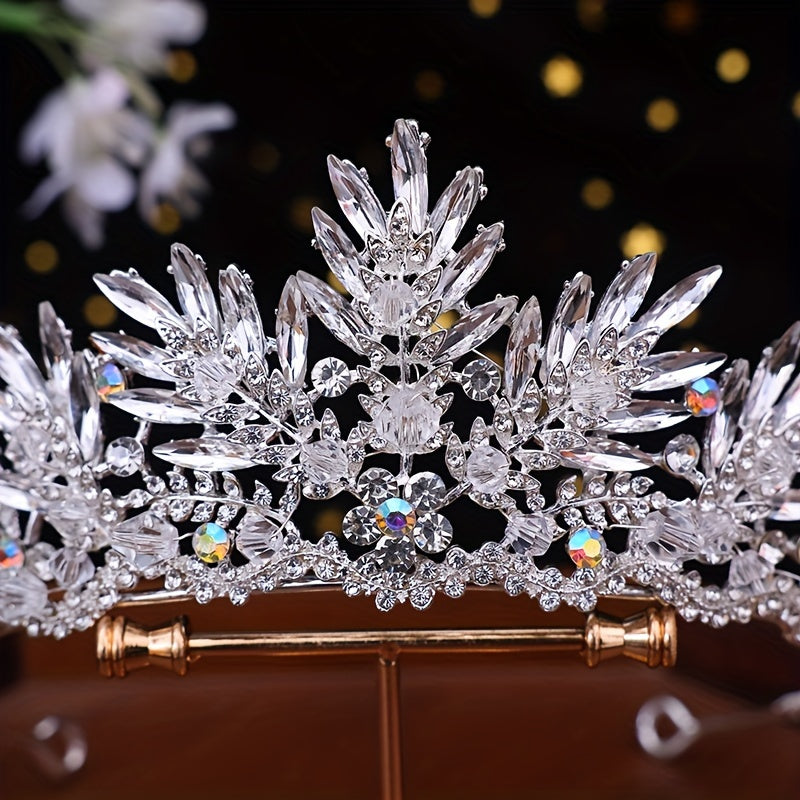 Qizlar uchun Kristal Taxt Bosh kiyimi, oltinli olmos bilan bezatilgan, nafis rasmiy yoki kechki kiyim uchun aksessuar