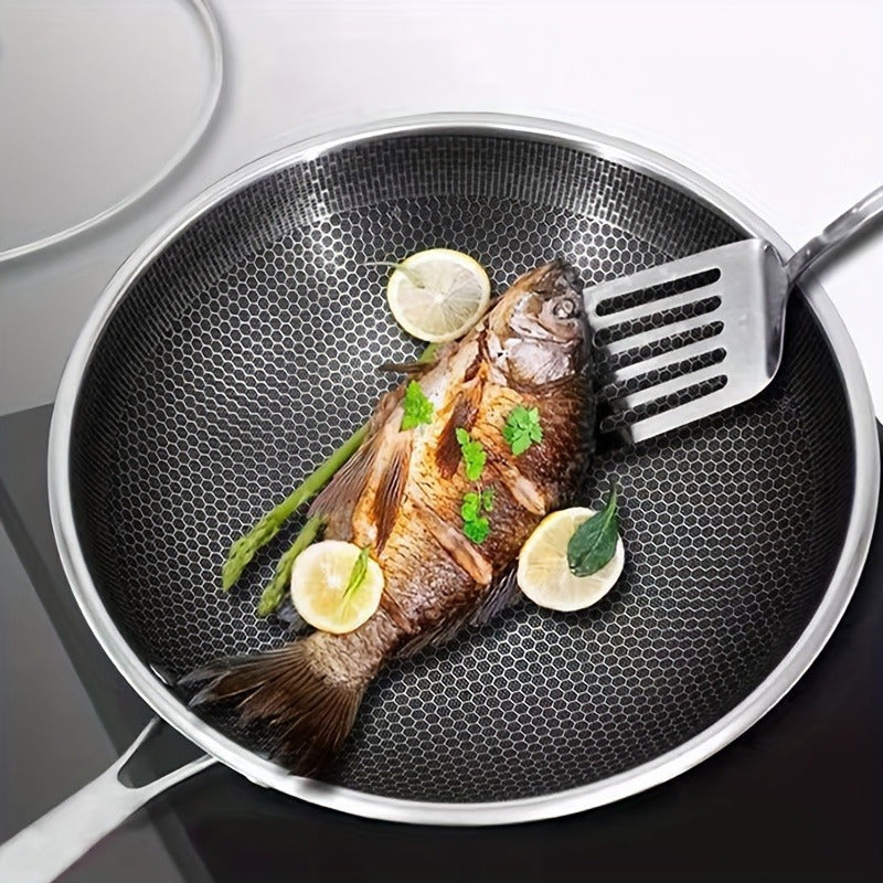 Sartén y wok de acero inoxidable de 12 pulgadas, sartén multiusos para cocina a gas y inducción
