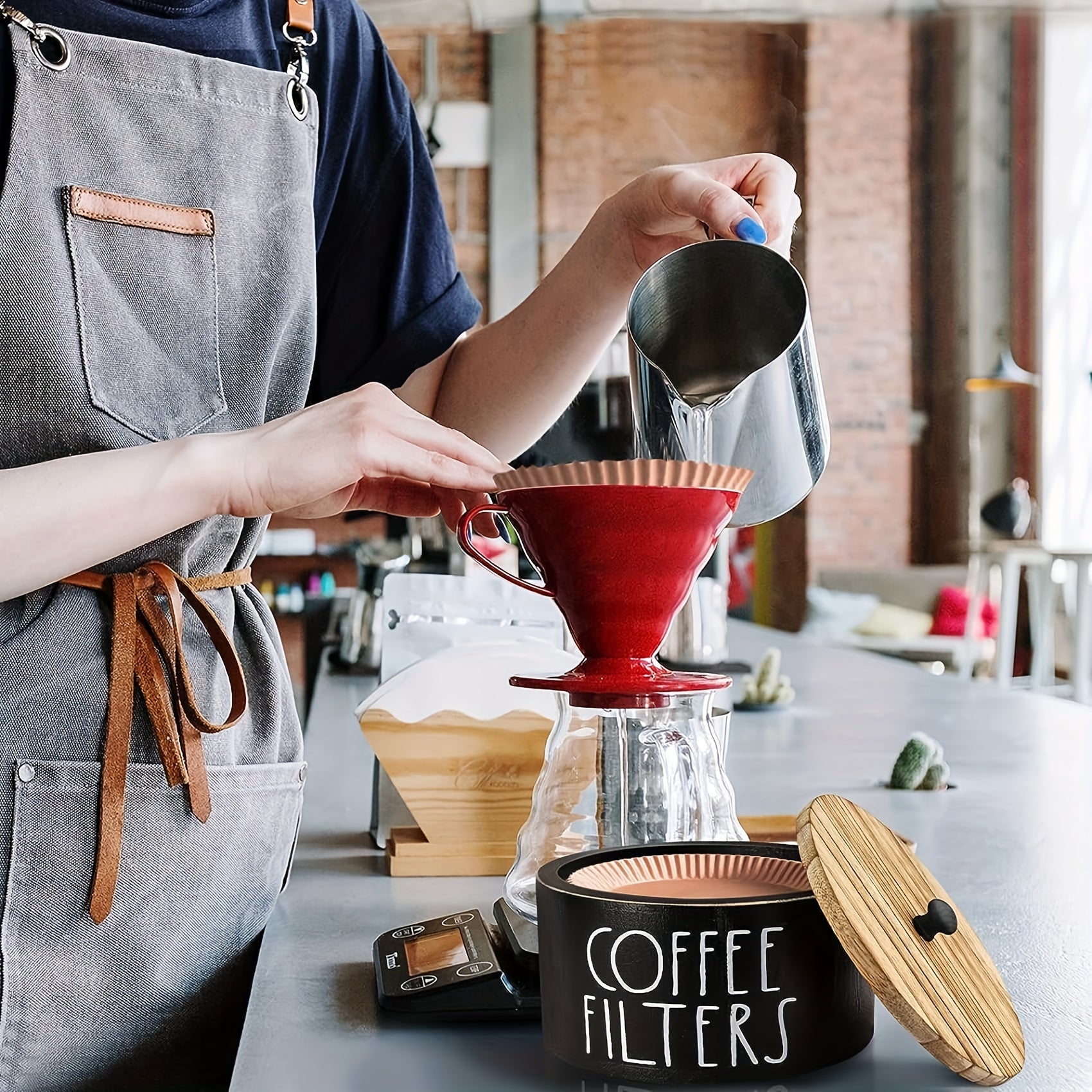 Yog'ochdan yasalgan qahva filtrini ushlagich - Oshxona va ovqatlanish xonasi uchun qishloq uslubidagi saqlash idishi