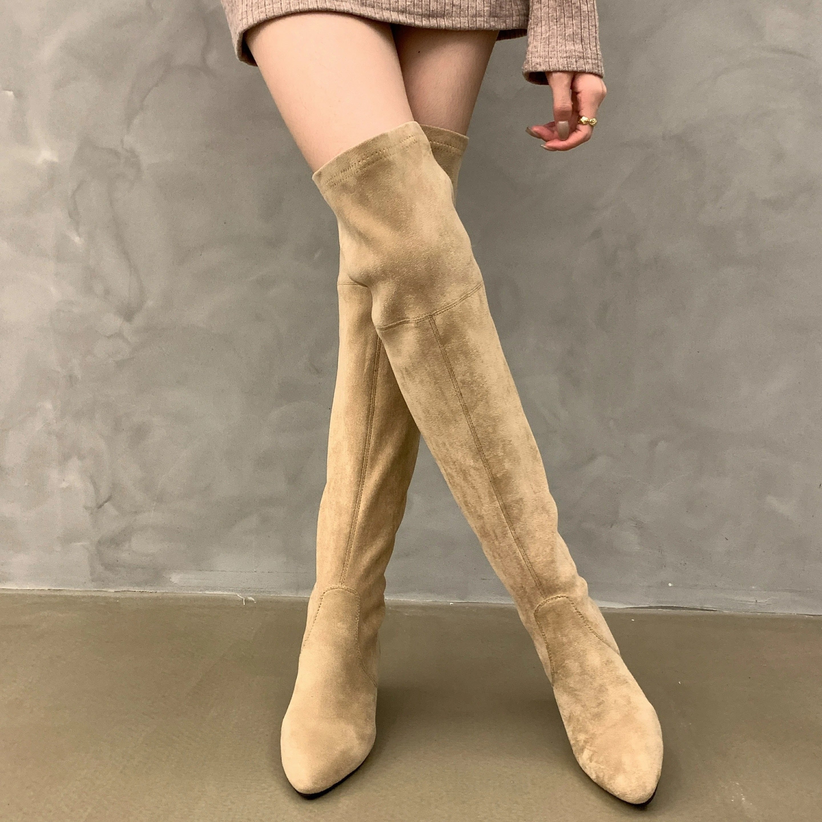 Women's Solid Color Chunky Heel Over The Knee Boots Dress Shoes
