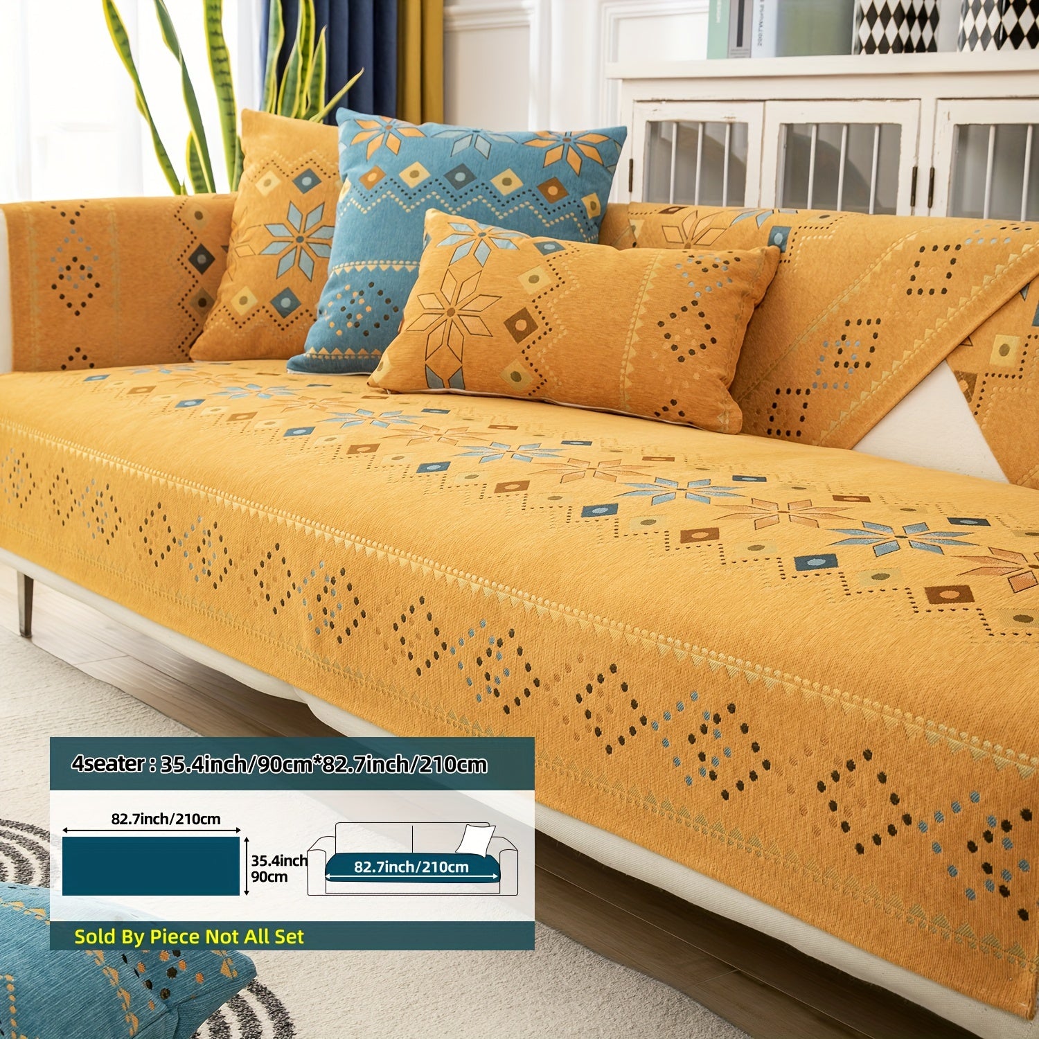 Bohemian Chenille Sofa Slipcover with Geometric and Floral Patterns for All-Season Use