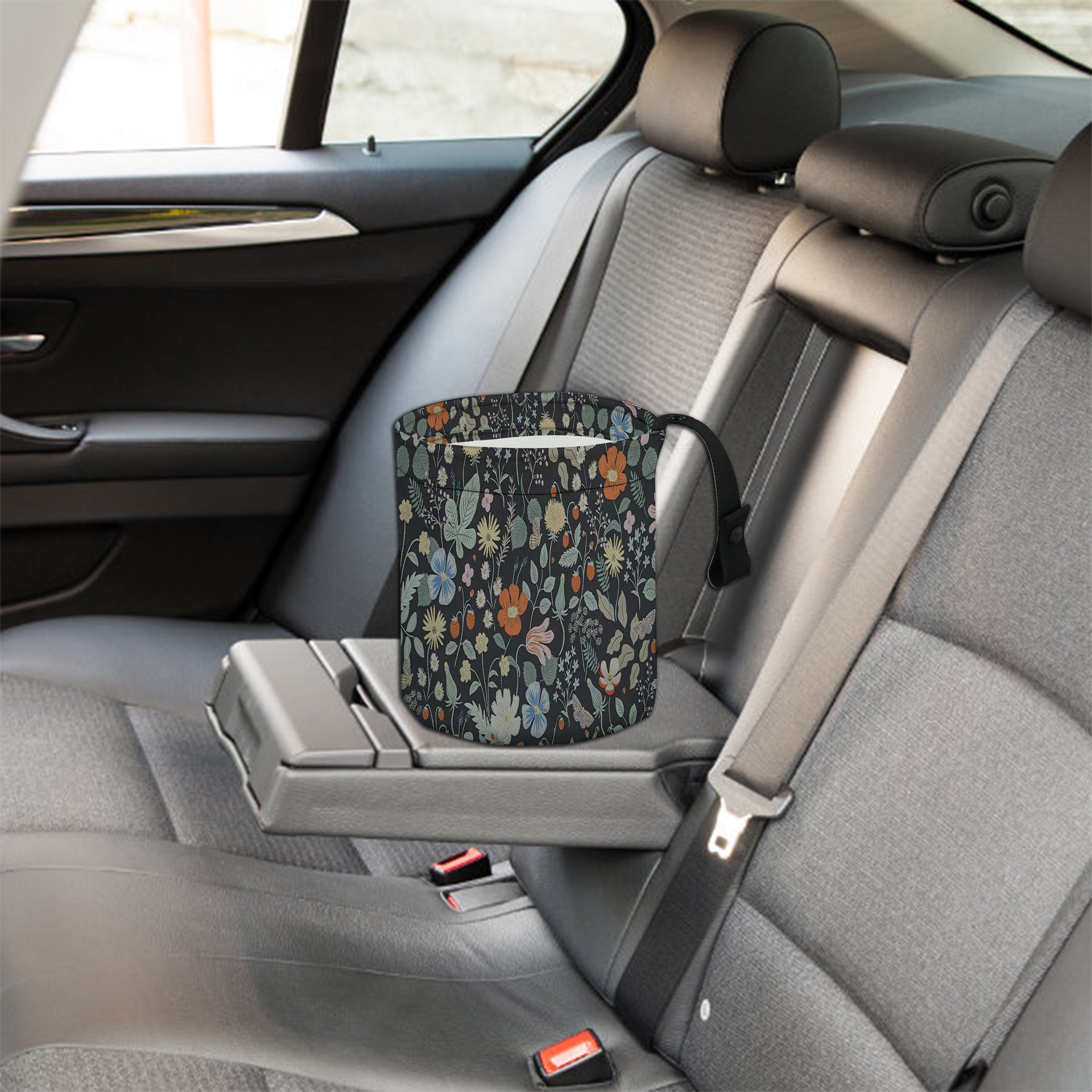 Floral and Strawberry Print Car Trash Can Hanging Garbage Bin for Car Kitchen Camping