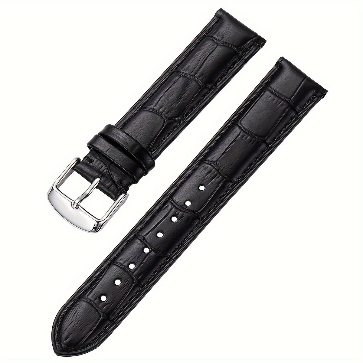 Unisex Cowhide Leather Watch Strap with Crocodile Pattern and Quick Release