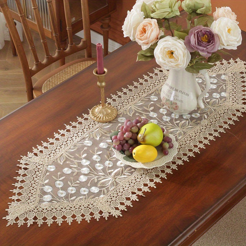 White Embroidered Organza Table Runner for Holiday Wedding Dining Decor